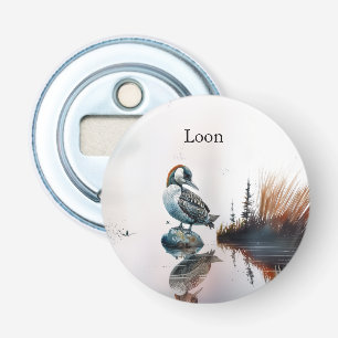 beautiful loon on a rock in watercolor bottle opener