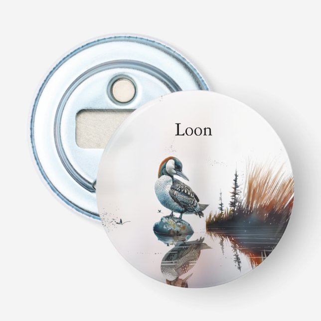 beautiful loon on a rock in watercolor bottle opener (Front)
