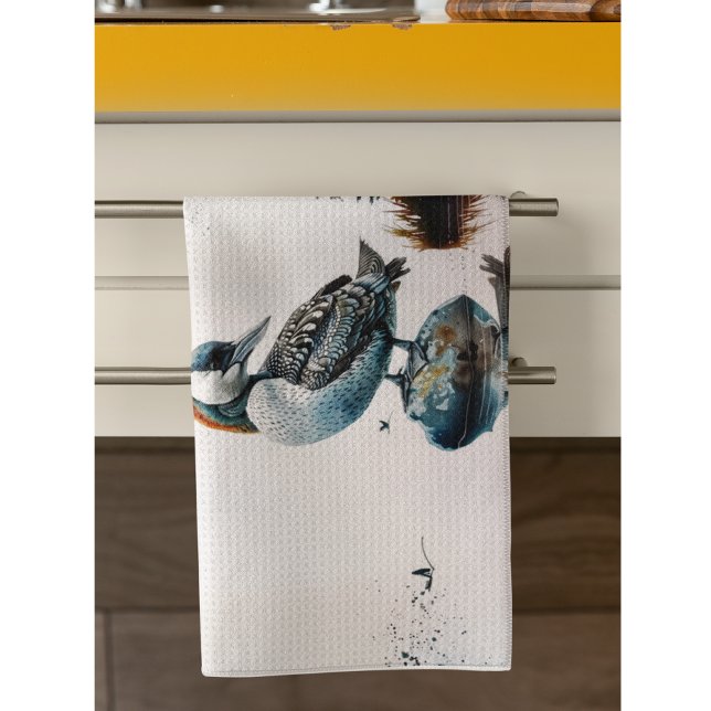 beautiful loon on a rock in watercolor kitchen towel (Creator Uploaded)