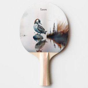 beautiful loon on a rock in watercolor ping pong paddle