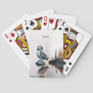 beautiful loon on a rock in watercolor playing cards