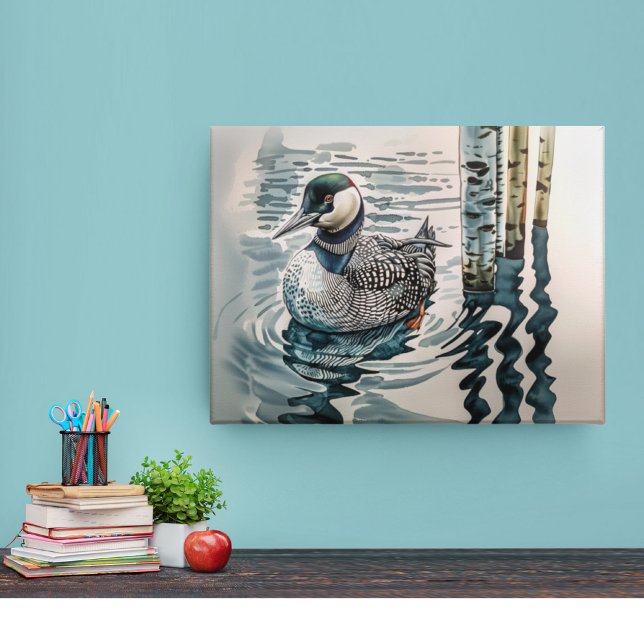 beautiful loon on water in watercolor canvas print (Creator Uploaded)