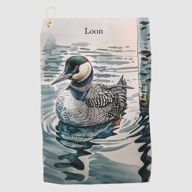beautiful loon on water in watercolor golf towel (Front)