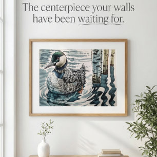 beautiful loon on water in watercolor poster