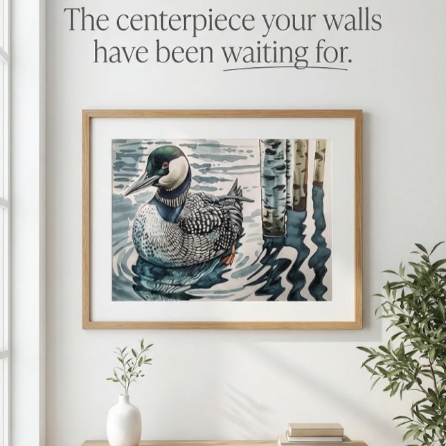 beautiful loon on water in watercolor poster (Creator Uploaded)