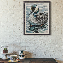 beautiful loon on water in watercolor