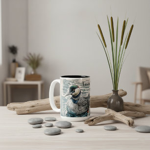 beautiful loon on water in watercolor Two-Tone coffee mug