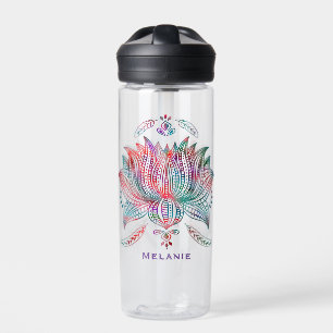 Beautiful Lotus Flower Boho Art Personalised Water Bottle