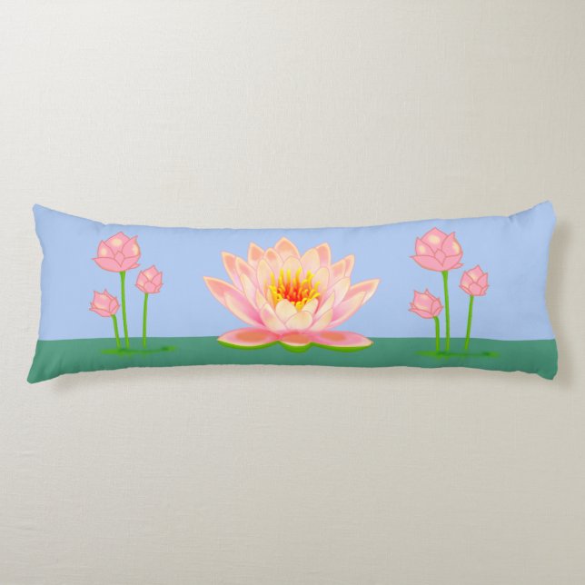 Beautiful Lotus Flowers on Sky Blue Body Pillow (Front)