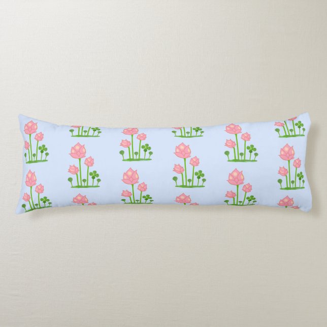 Beautiful Lotus Flowers on Sky Blue Body Pillow (Front)