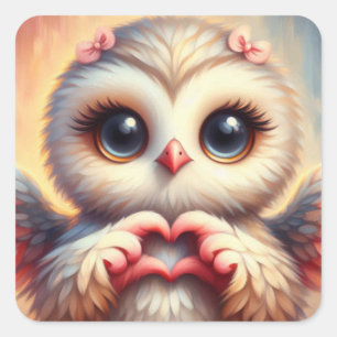 Beautiful Love Heart Owl Square Sticker