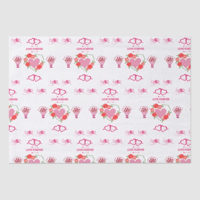 Beautiful Love Themed Hearts and Roses Wrapping Pa Tissue Paper (Front)