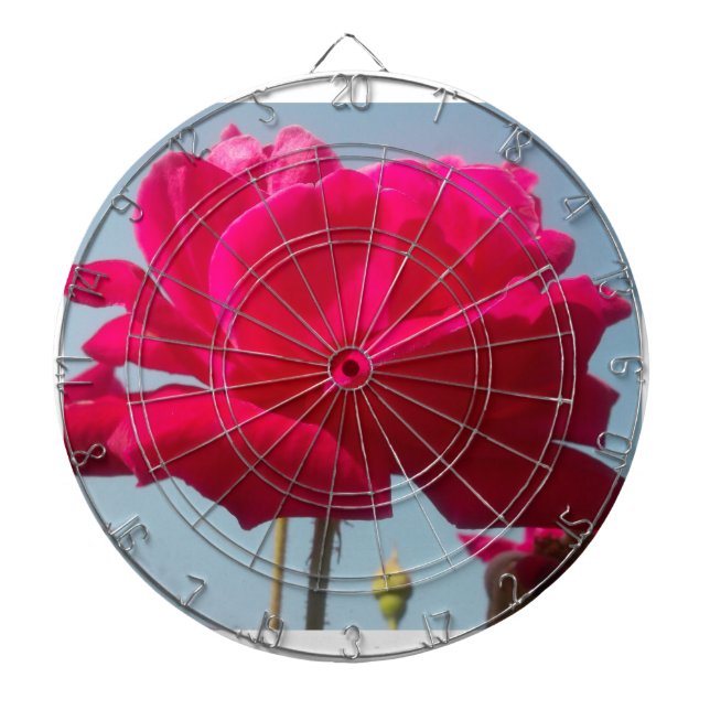 Beautiful Lovely Celestial Rose Red Against Blue  Dartboard (Front)