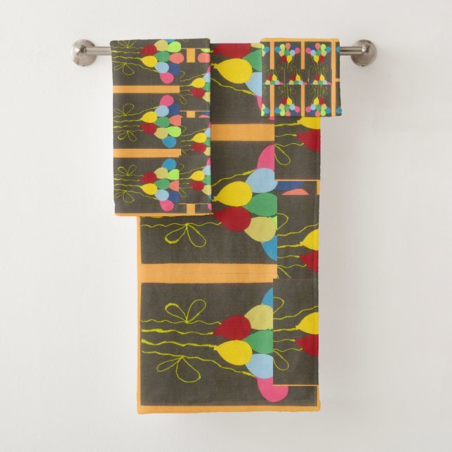 Beautiful Lovely Colourful Happy Birthday Balloons Bath Towel Set (Insitu)