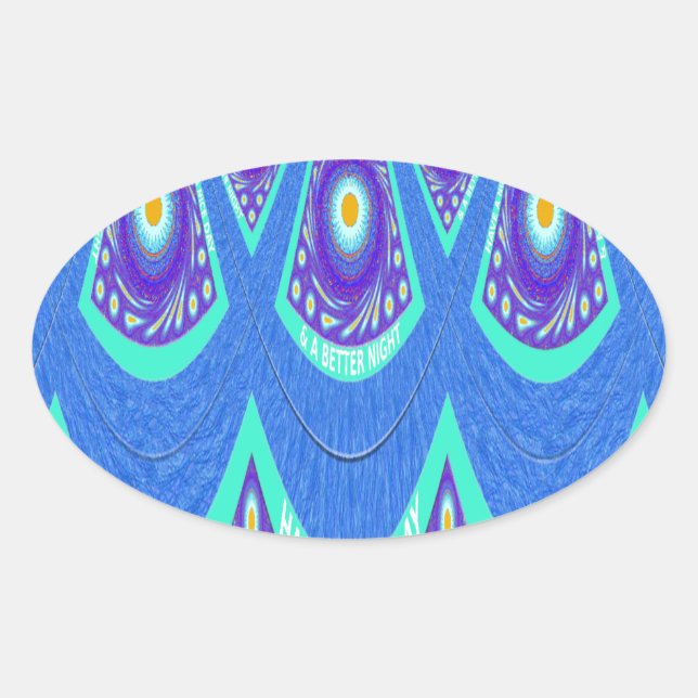 Beautiful Lovely Cyan Blue batik Print vector Art Oval Sticker (Front)