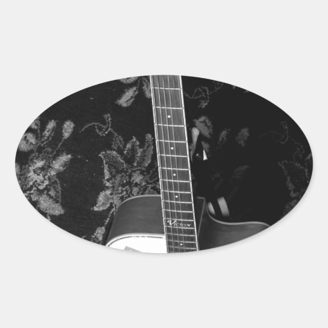 Beautiful Lovely Guitar African Grayscale Motif  Oval Sticker (Front)