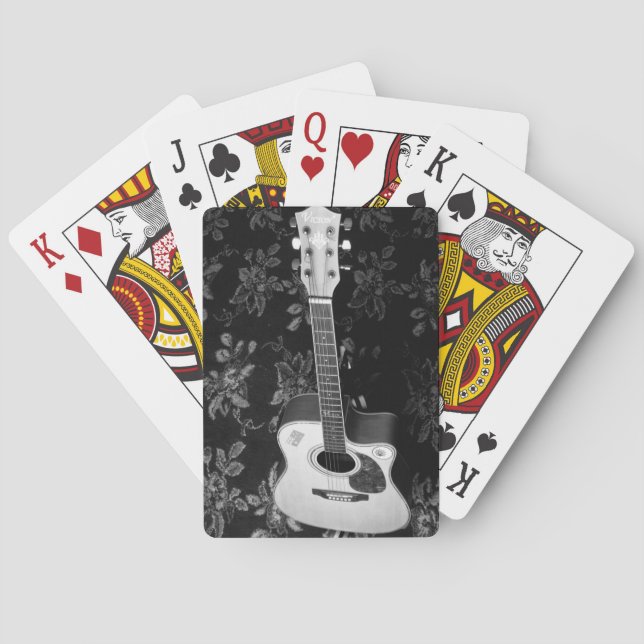 Beautiful Lovely Guitar African Grayscale Motif  Playing Cards (Back)