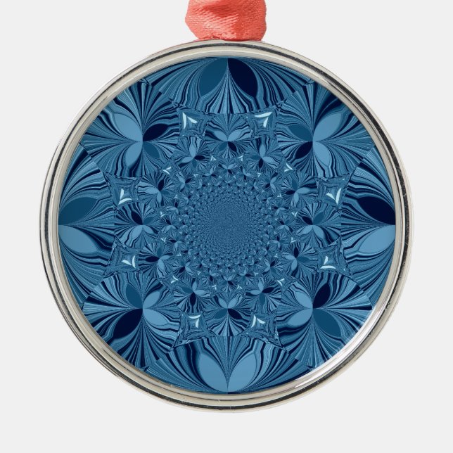 Beautiful Lovely Iridescent Blue Kaleidoscope Art  Metal Ornament (Front)