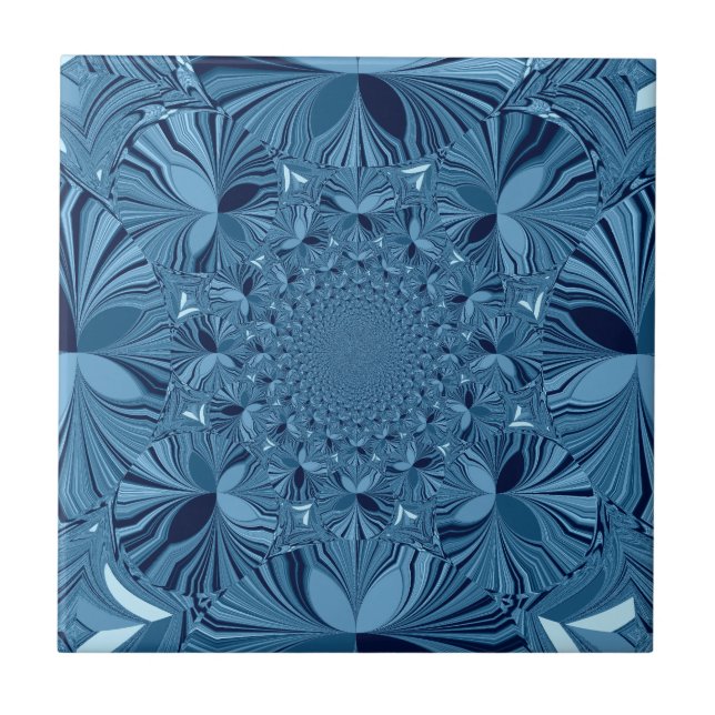 Beautiful Lovely Iridescent Blue Kaleidoscope Art  Tile (Front)