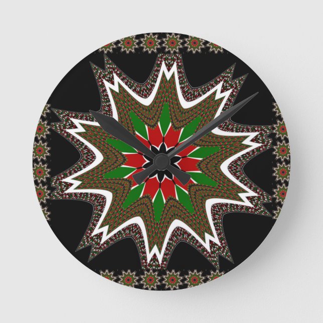 Beautiful Lovely Kenya Cultural Motif Geometrical  Round Clock (Front)