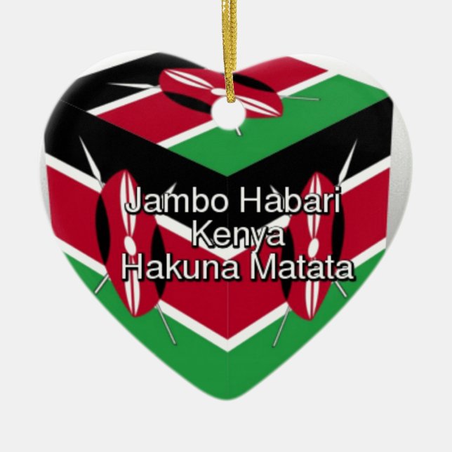 Beautiful Lovely Kenyan Flag Cube with Greeting  Ceramic Ornament (Front)