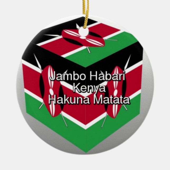 Beautiful Lovely Kenyan Flag Cube with Greeting  Ceramic Ornament (Front)