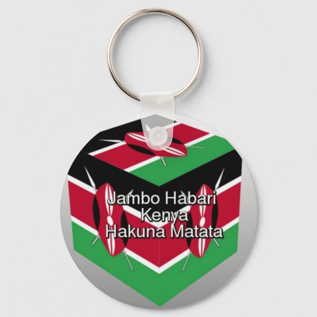 Beautiful Lovely Kenyan Flag Cube with Greeting  Keychain (Front)
