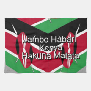 Beautiful Lovely Kenyan Flag Cube with Greeting Kitchen Towel