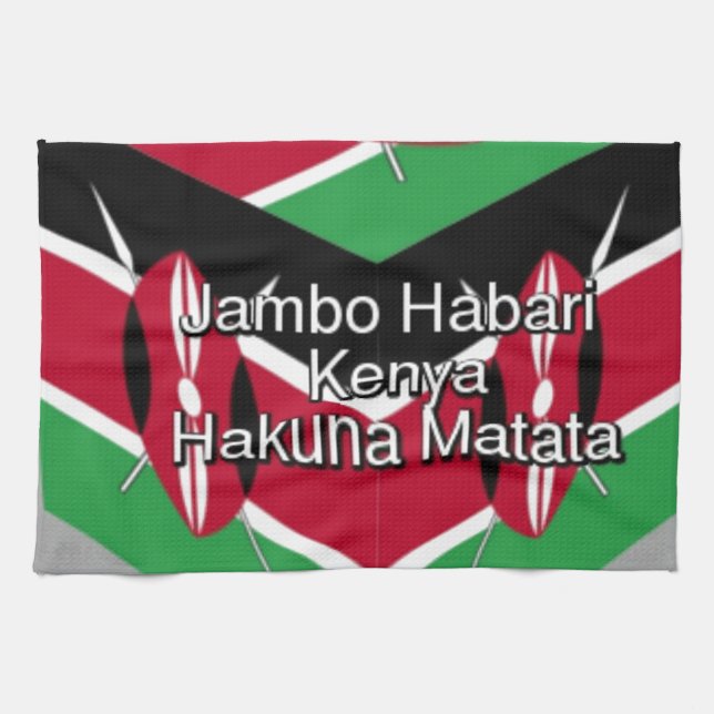 Beautiful Lovely Kenyan Flag Cube with Greeting  Kitchen Towel (Horizontal)