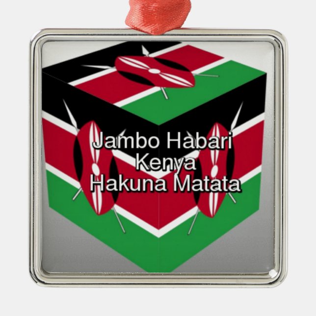 Beautiful Lovely Kenyan Flag Cube with Greeting  Metal Ornament (Front)