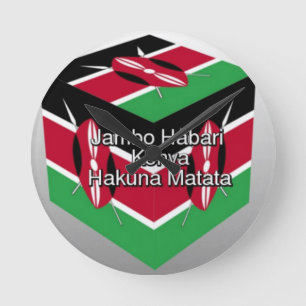 Beautiful Lovely Kenyan Flag Cube with Greeting  Round Clock