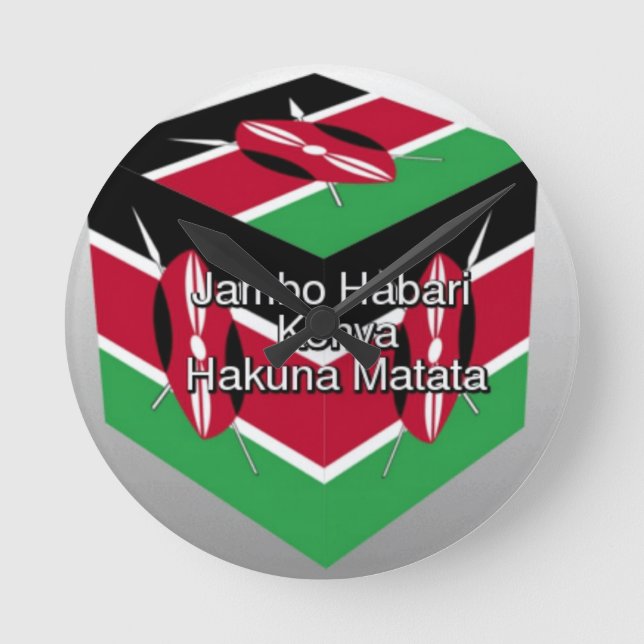 Beautiful Lovely Kenyan Flag Cube with Greeting  Round Clock (Front)