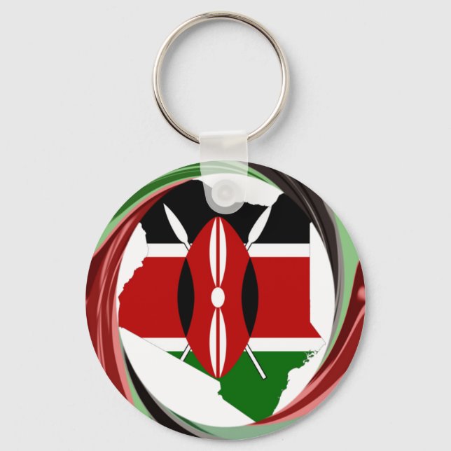 Beautiful Lovely Kenyan Whirlwind Map Design Keychain (Front)