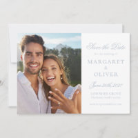 Beautiful Lt. Blue Script Photo Save The Date Card