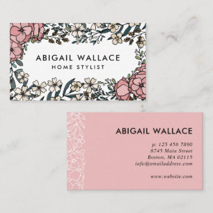 Beautiful Lush Pink Floral Greenery Frame  Business Card