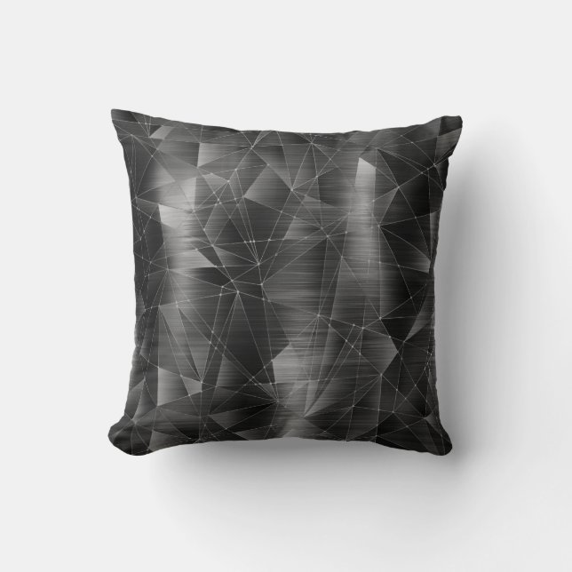 Beautiful Luxury Black Silver Geometrical Pattern Throw Pillow (Front)