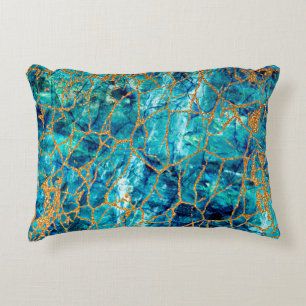 Beautiful luxury texture of blue marble with gold. accent pillow