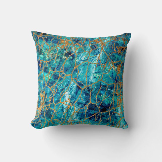 Beautiful luxury texture of blue marble with gold. throw pillow (Front)