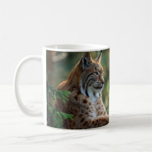 Beautiful lynx relaxing on a rock coffee mug
