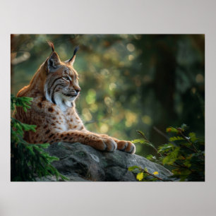 Beautiful lynx relaxing on a rock poster