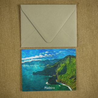 Beautiful Madeira Coastal View Oil Paint Postcard