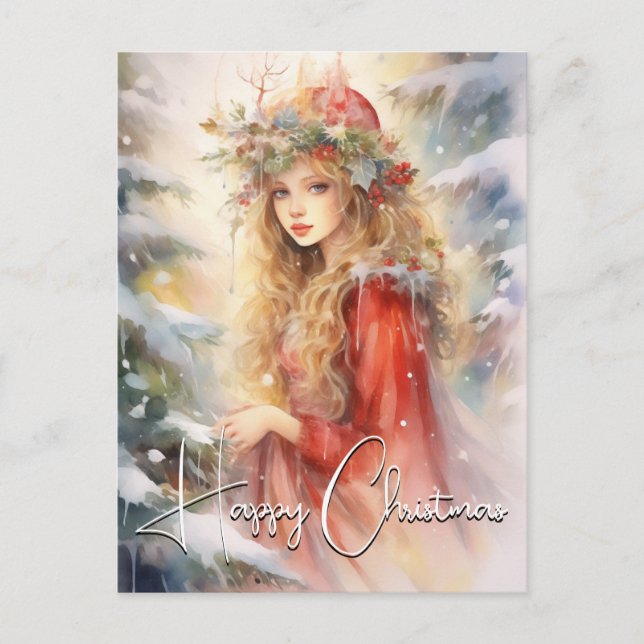 Beautiful Magical Christmas Fairy Holiday Postcard (Front)