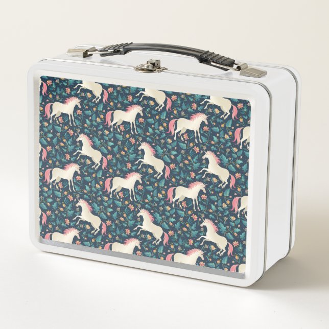 Beautiful Magical Unicorn Pattern Metal Lunch Box (Front)