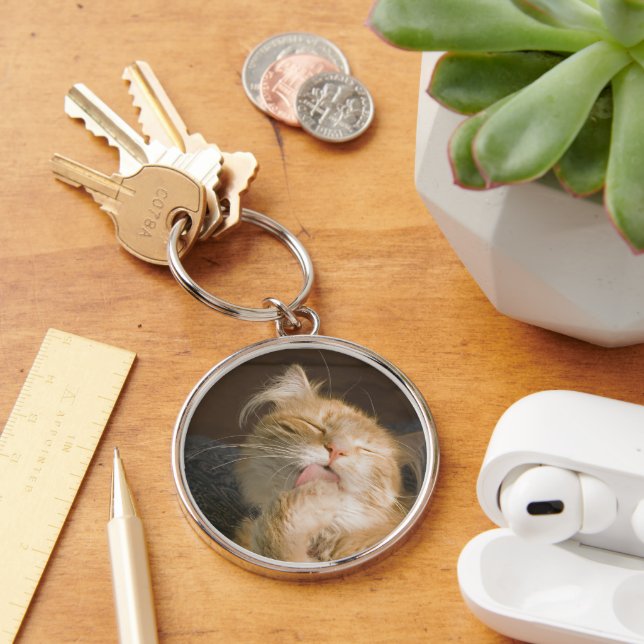  Beautiful Maine Coon Cat Close-Up Photo Keychain (Desk)