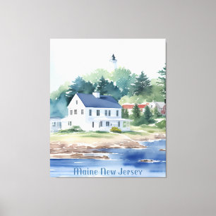 Beautiful Maine New Jersey Watercolor Art Canvas Print