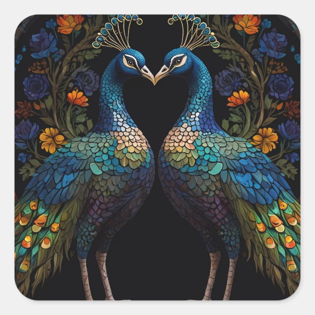 Beautiful Majestic Peacock Couple Cushion Square Sticker (Front)