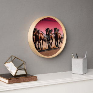 Beautiful Majestic Wild Horses Running in Twilight Clock