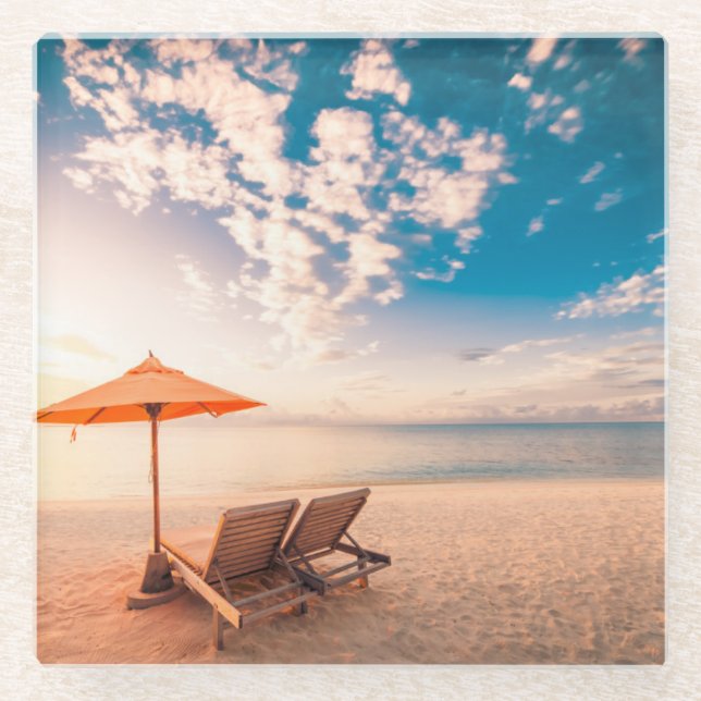 Beautiful Maldives Beach Sunset Glass Coaster (Front)