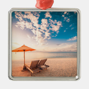 Beautiful Maldives Beach Sunset Metal Ornament