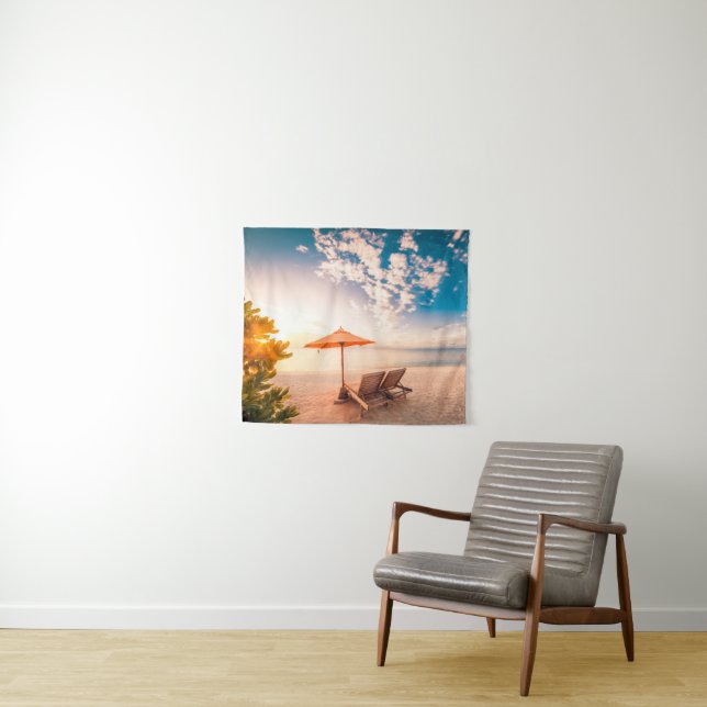 Beautiful Maldives Beach Sunset Tapestry (In Situ (Horizontal))